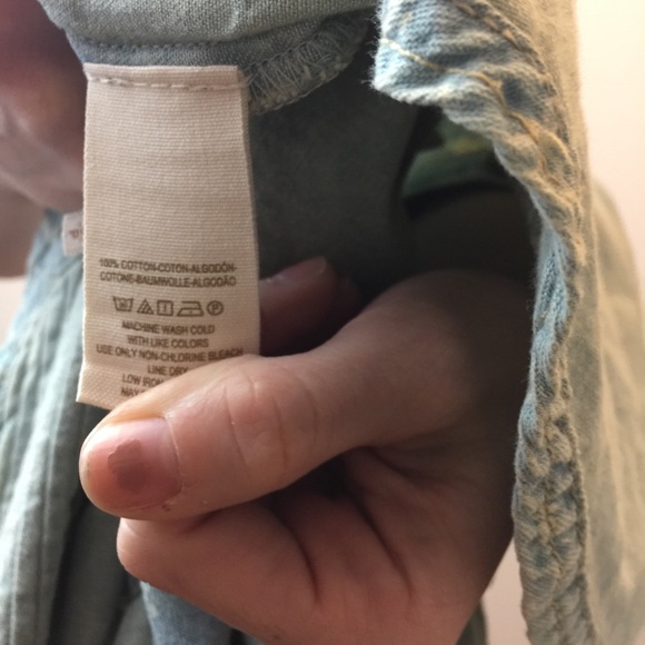 Free People Blue Denim Printed Button Down Top - Picture 6 of 8